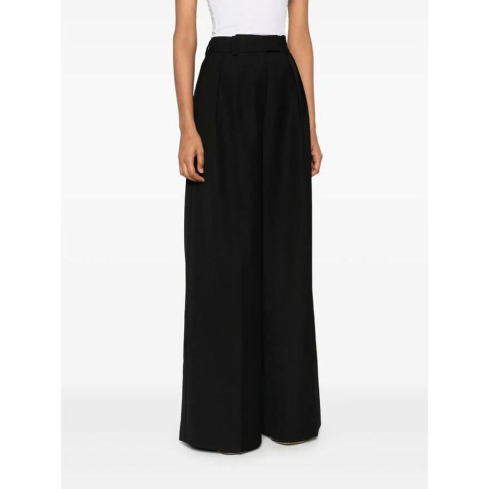 ANINE BING High-Waisted Pleated Wide-Leg Trousers Women BLACK Pants - Picture 3 of 5
